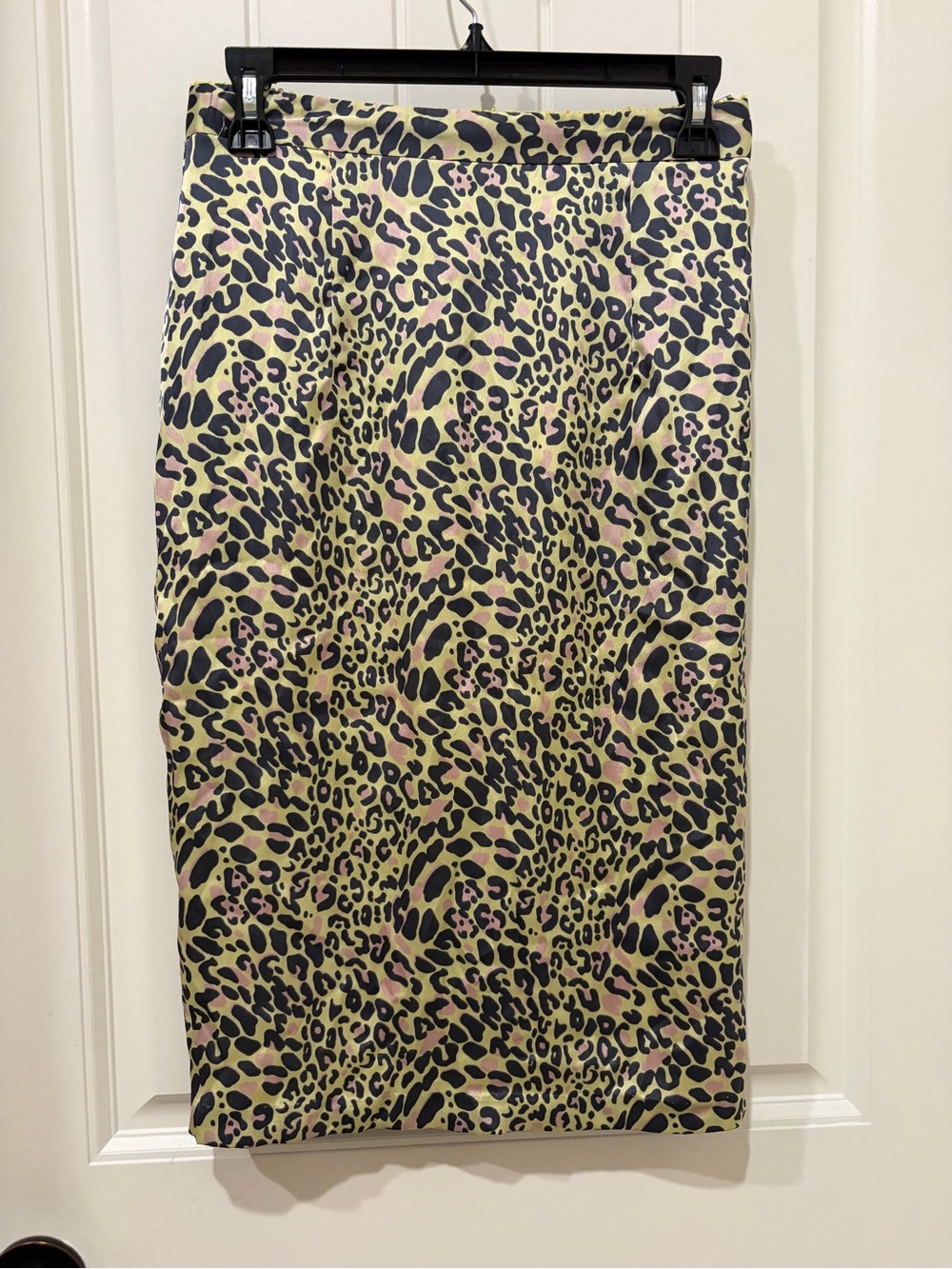 Yellow Leopard Print Pencil Skirt with Pink Accents